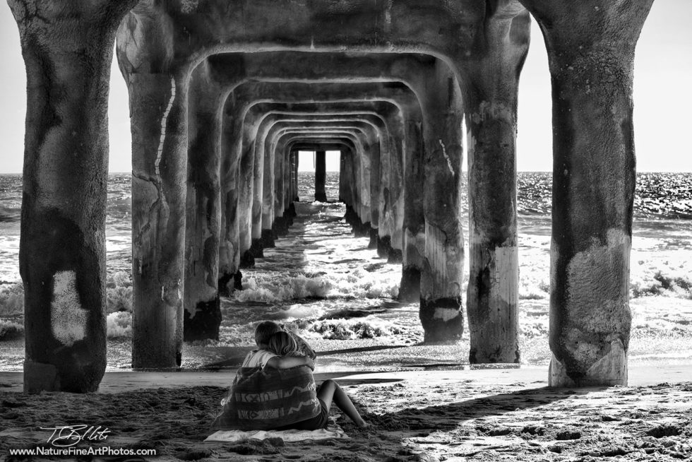 Manhattan Beach Friends Black and White Photo