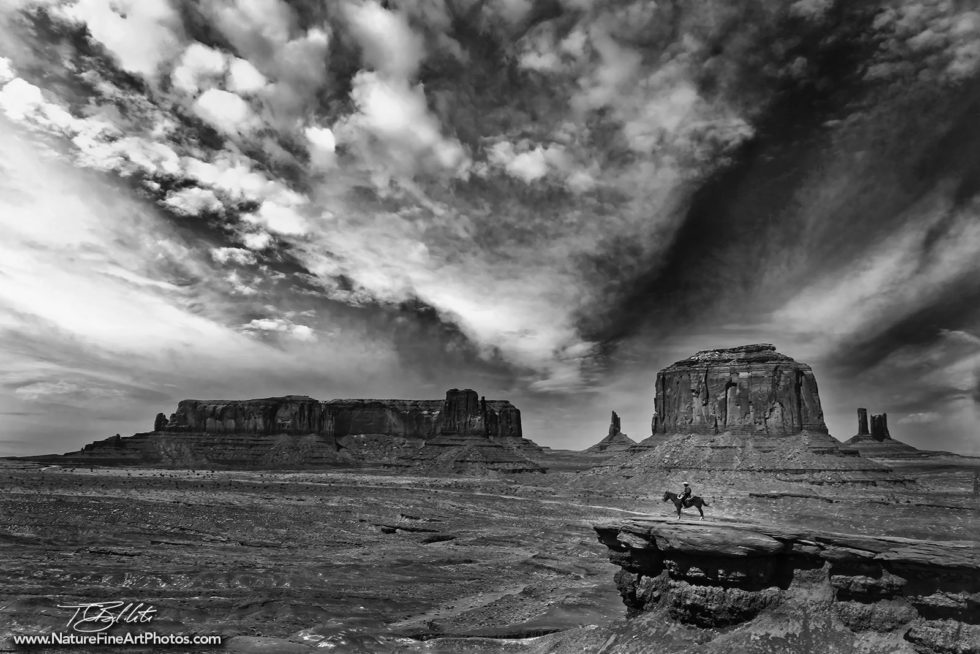 Black and White Photo of Monument Valley Horse