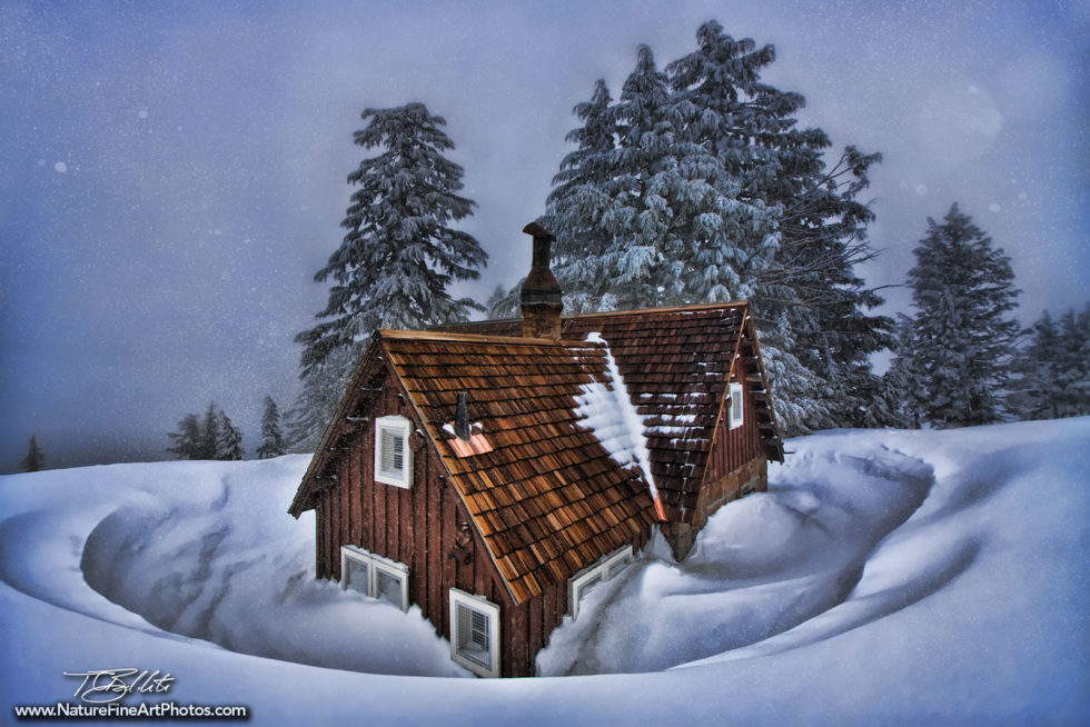 Fine Art Photo of Crater Lake Cabin in the Snow